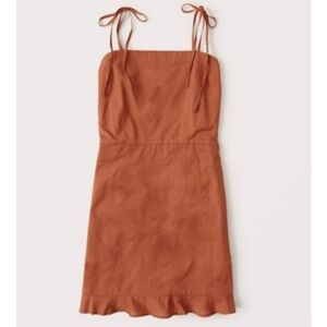 Abercombie Burnt Orange Cotton Tie Shoulder Mini Dress Size XS